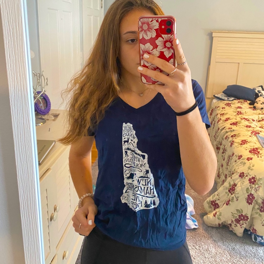 Navy Blue New Hampshire themed V Neck T Shirt
